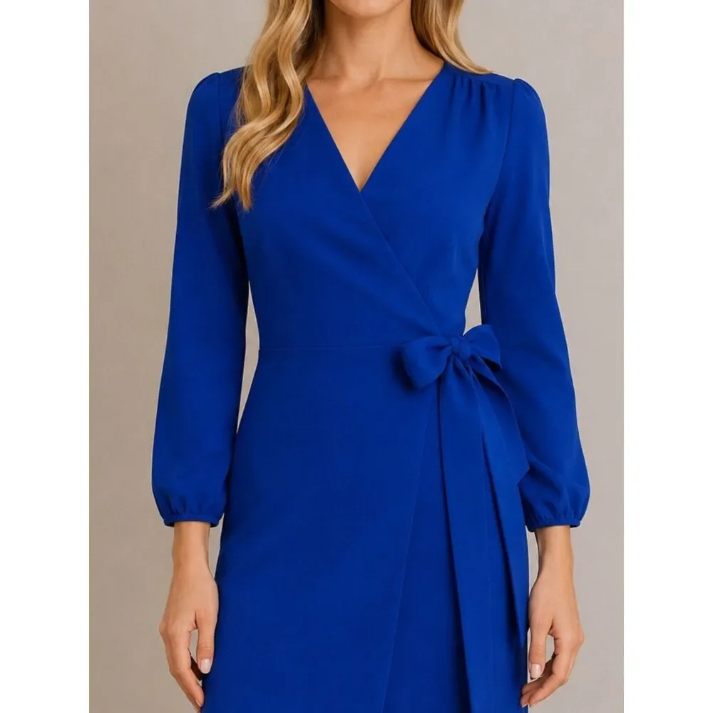 J. Crew Balloon Sleeve True Wrap Dress in 365 Crepe Cobalt Blue Career Size 4